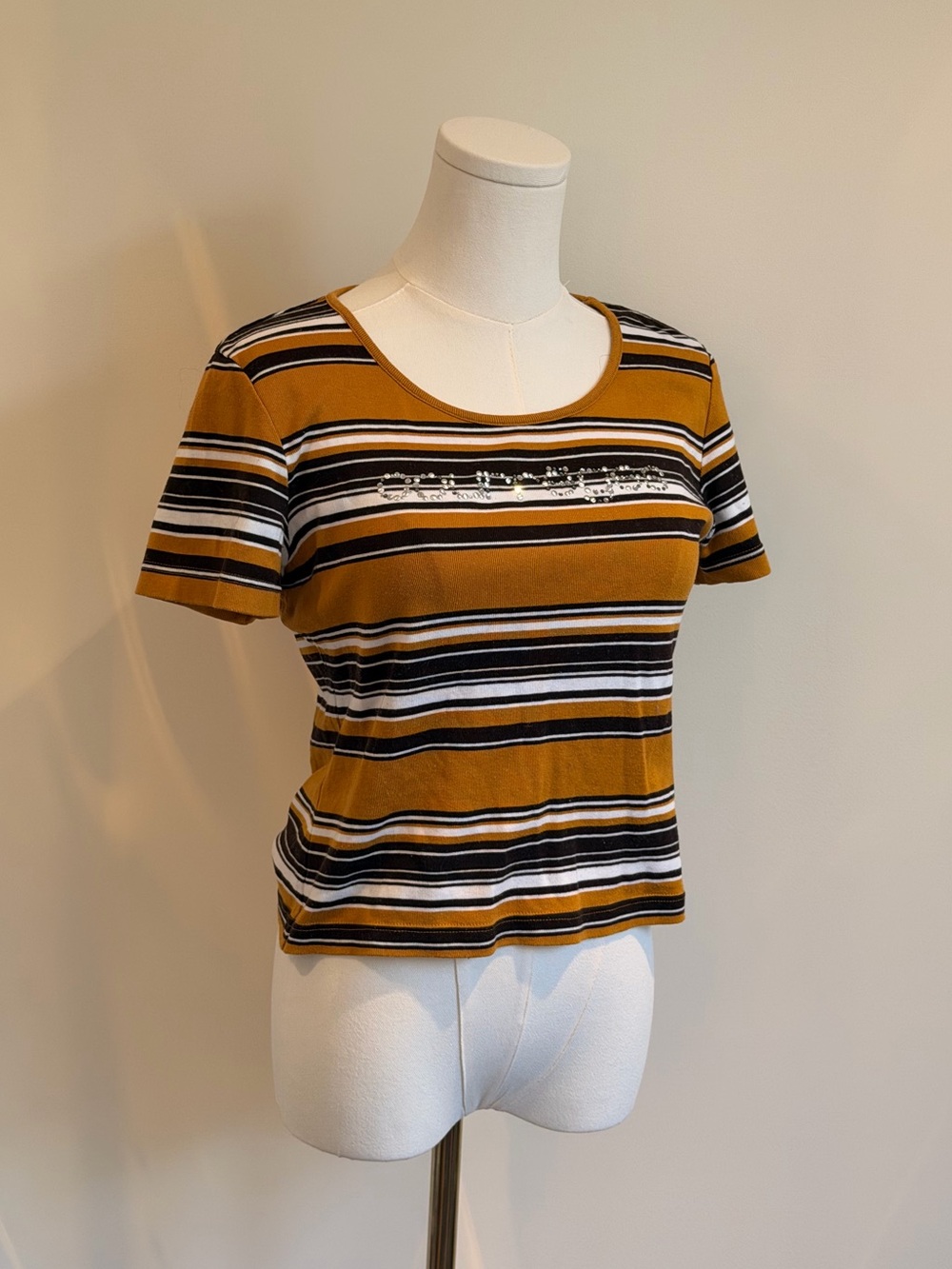 Courrèges Striped Mustard Short Sleeve Tee